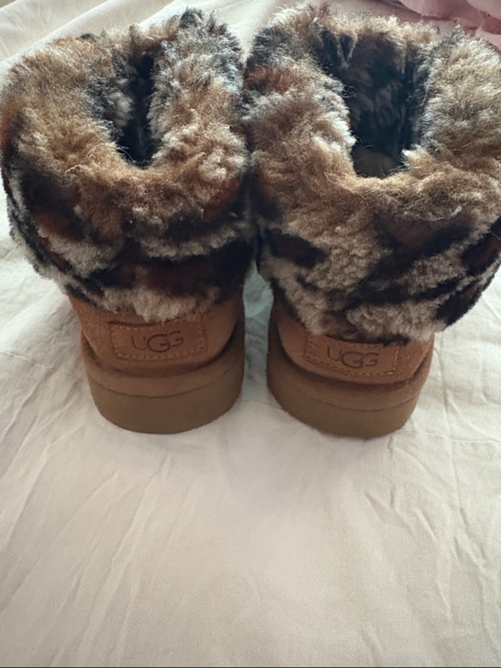 UGG Chestnut Shearling Cuff Short Booties with Multi-Tone Fur